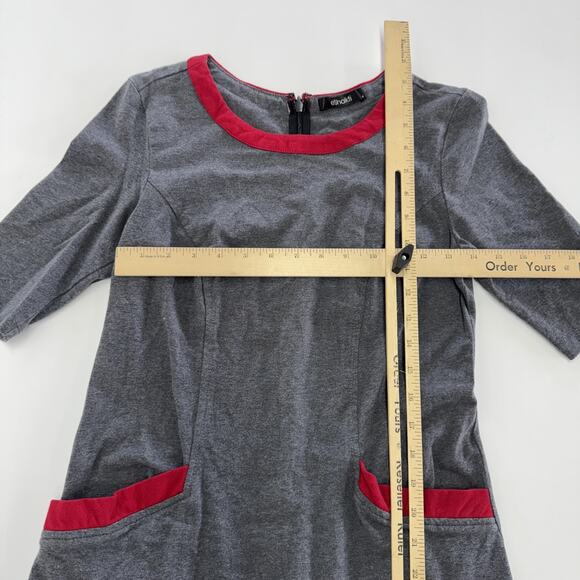 eShakti Dress Womens 4 Knee Length Short Sleeve Pockets Spandex Red Trim - Picture 5 of 6